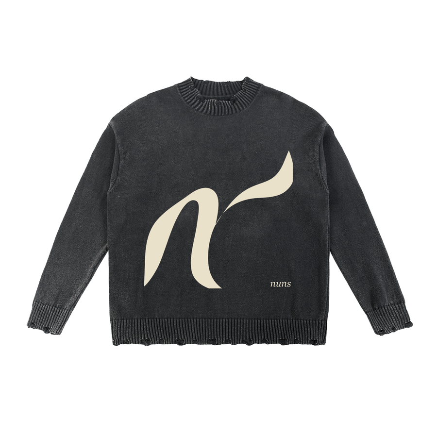 NUNSENSE „BAD HABIT“ PULLOVER – VINTAGE-GEWASCHENER, HANDGEFRANSTER PULLOVER